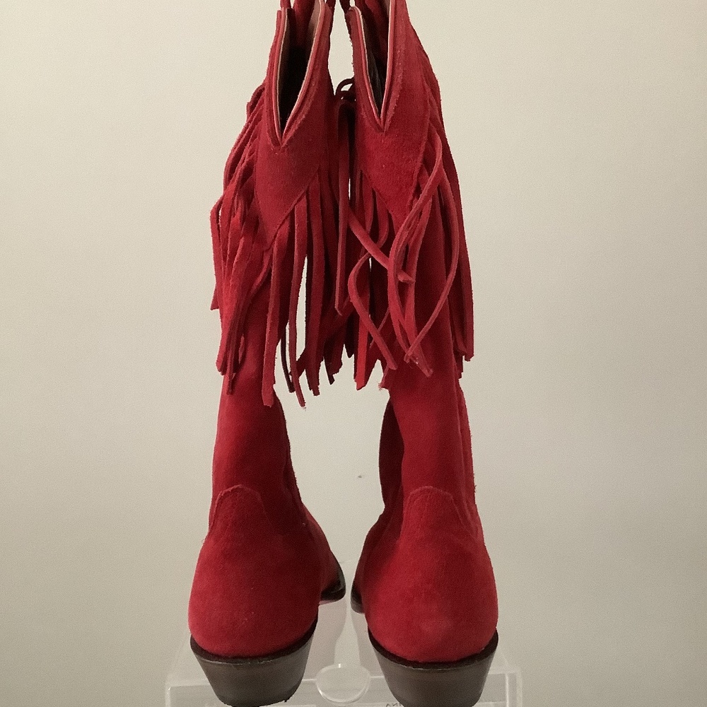 Red cowboy boots with fringe detail